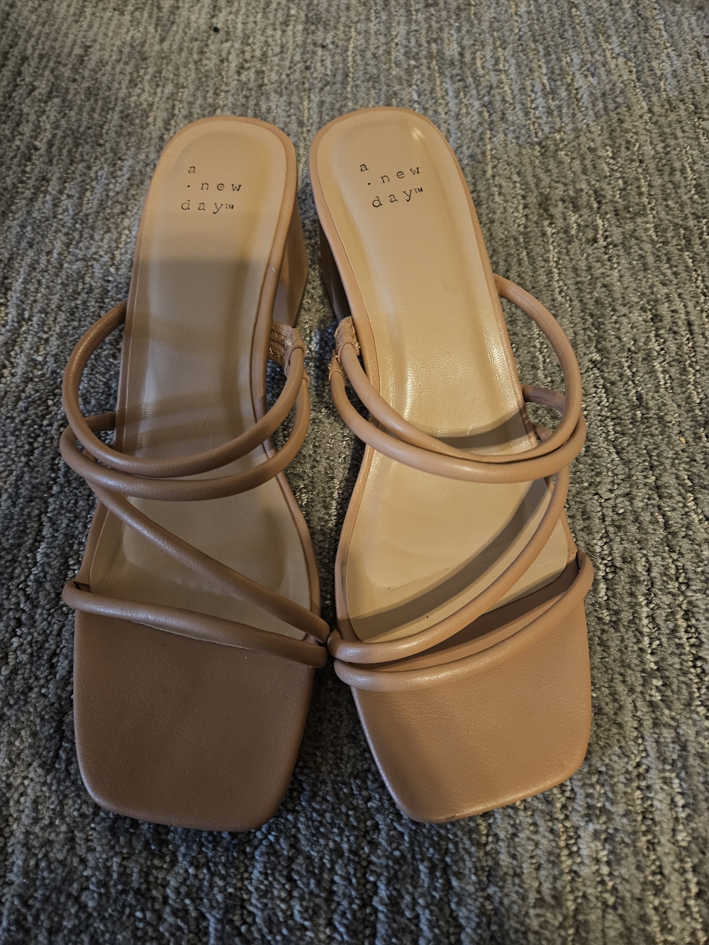 a new day Tan Strappy Square-Toe Mule Heels